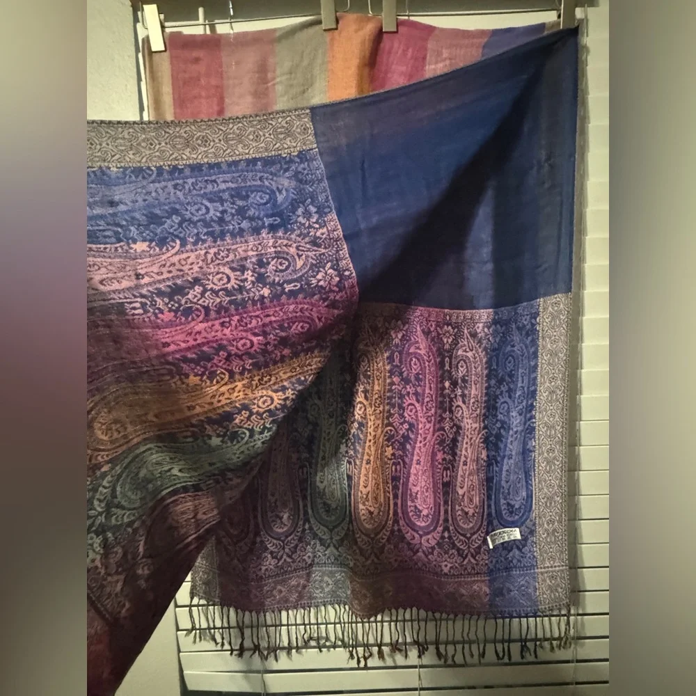 Pashmina Silk Blend Paisley Shawl Scarf Fringe Multicolor Wrap